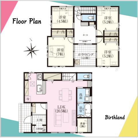 新築戸建・建売　須賀川市和田立石　HINOKIYA　全2棟の間取り|青空リビング付きでくつろぎスペース屋上庭園♪BBQなどもでき家族との時間を楽しめます♪