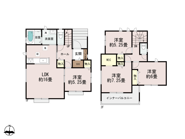 宮崎市本郷南方第1-1棟（1号棟）の間取り|全居室収納付きで便利です。