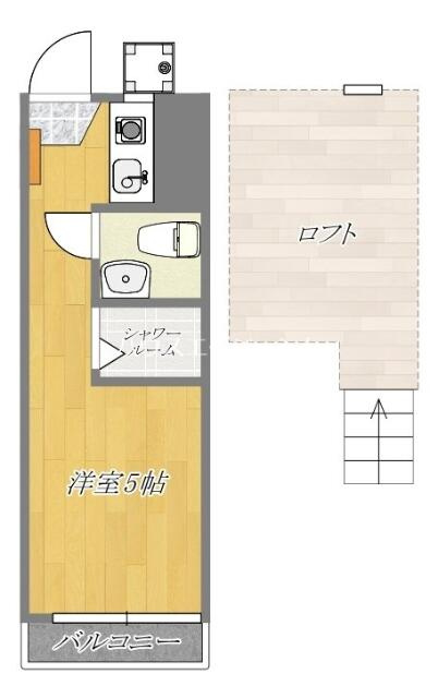 １Ｒ＋ロフトの間取りです。