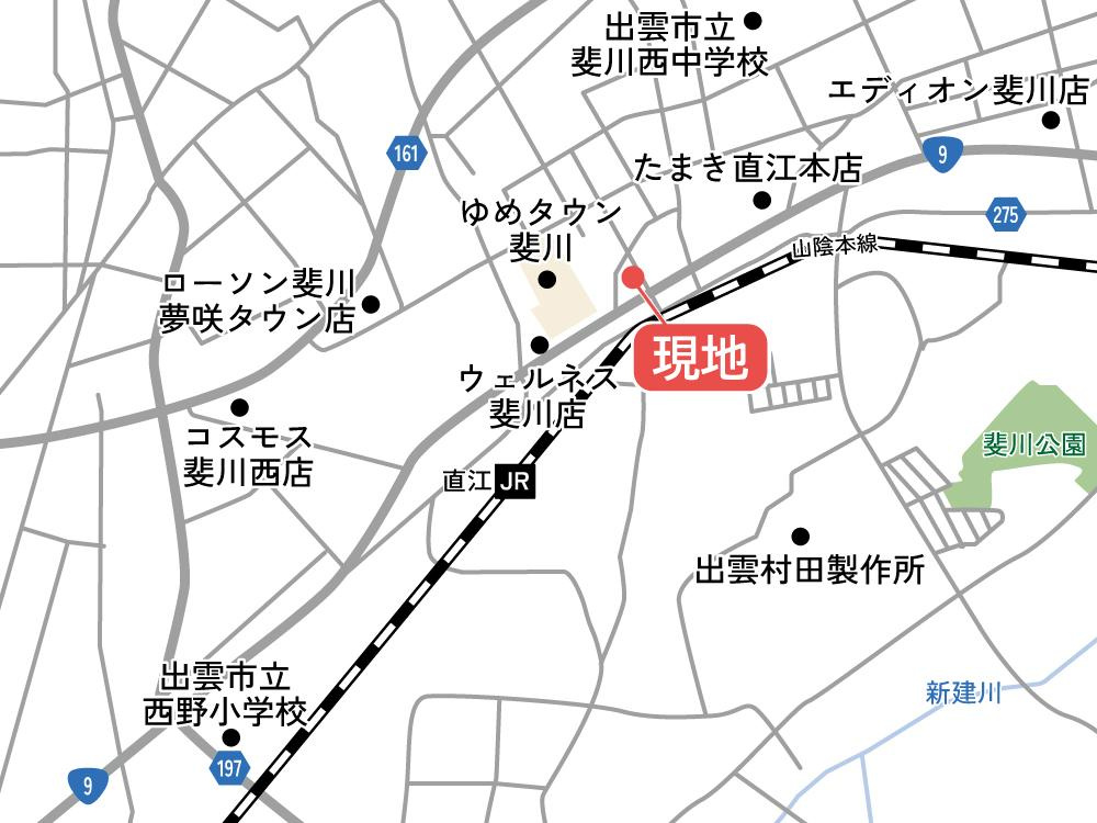 斐川町上直江　新築戸建て　平屋建て　令和7年9月完成予定の地図