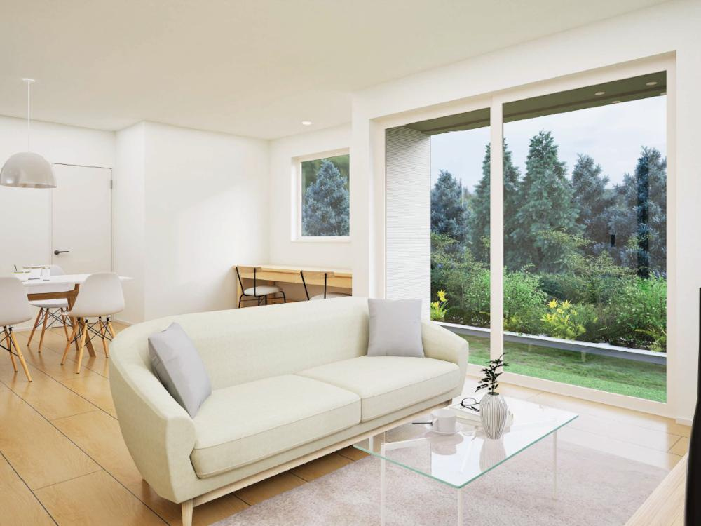 斐川町上直江　新築戸建て　平屋建て　令和7年9月完成予定の居間・リビング|LDKは広々20.8帖！ゆったり過ごせます