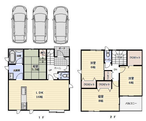 米子市皆生6丁目第一新築分譲住宅の間取り|全国展開の建売会社の設計になります。動線など大切なところをギュッとまとめられた設計になります。
