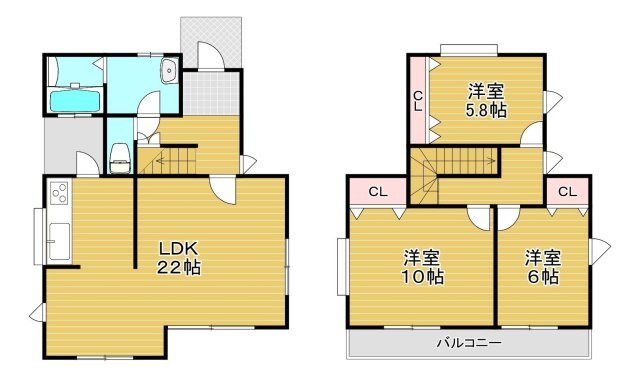【間取り】 | 糟屋郡宇美町神武原３丁目　戸建て | 水回りの動線が特に良く生活のしやすさが考えられた間取りです。収納も充実しています