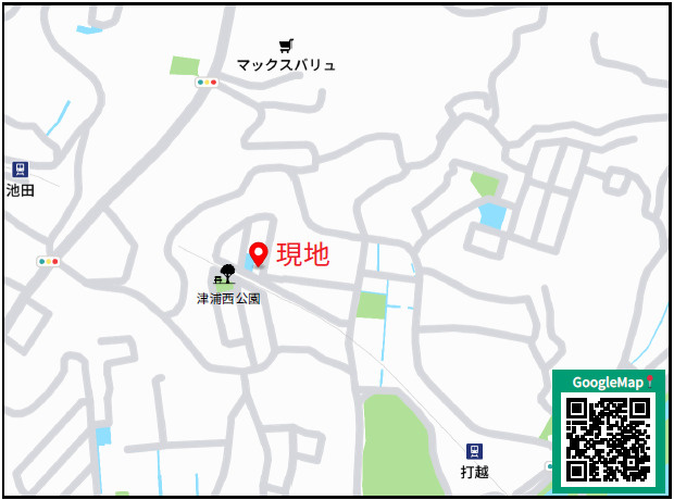 いいねホーム北区津浦町1期【高平台小・京陵中】の地図|カーナビ➡熊本市北区津浦町23-94　東側