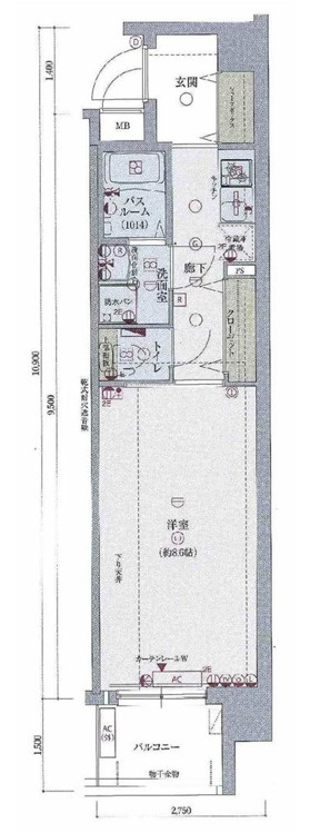京都市下京区七条通大宮西入花畑町　１ｋ　オーナーチェンジ物件の間取り