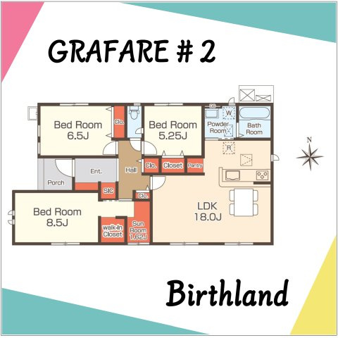 新築戸建・建売　会津若松市日新町　GRAFARE　全2棟の間取り|【3LDK】サンルームやウォークインクローゼットなど便利な機能たっぷりの間取り♪