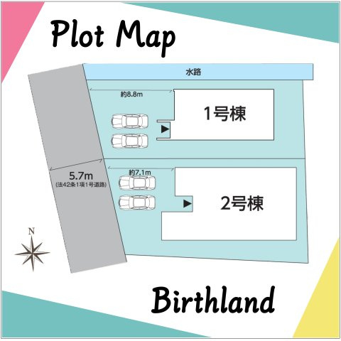 新築戸建・建売　会津若松市日新町　GRAFARE　全2棟の区画図|＜2号棟＞カースペース並列3台※車種による
