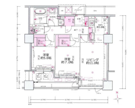 大阪市中央区高津3丁目　２ＬＤＫファミリータイプ　オーナーチェンジ物件の間取り