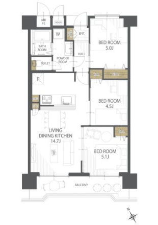 クレスト南浦和の間取り|南向き陽当たり良好　人気のカウンターキッチン