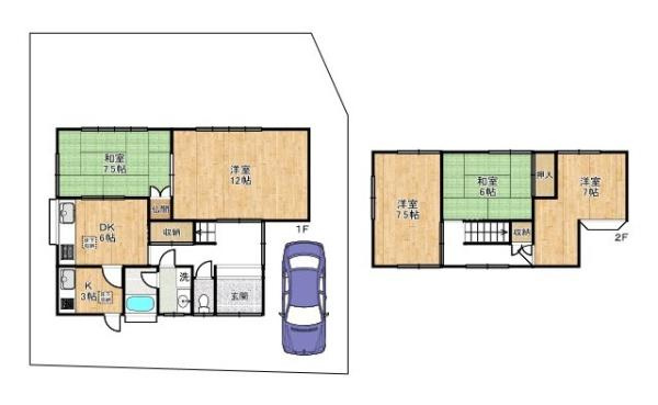 香芝市関屋北７丁目の中古一戸建の間取り|■全居室６帖以上・５ＤＫの広々邸宅！キッチン２カ所完備■
