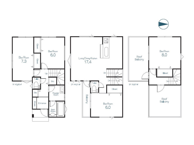 【間取り】 | ふじみ野市南台2丁目　未入居一戸建住宅　全2棟　(ふじみ野店) | 2号棟/趣味も楽しみやすい大型ルーフバルコニー付4LDKの邸宅です！全居室6帖以上の広さを確保しております。