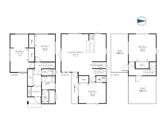 【間取り】 | ふじみ野市南台2丁目　未入居一戸建住宅　全2棟　(ふじみ野店) | 1号棟/趣味も楽しみやすい大型ルーフバルコニー付4LDKの邸宅です！全居室6帖以上の広さを確保しております。