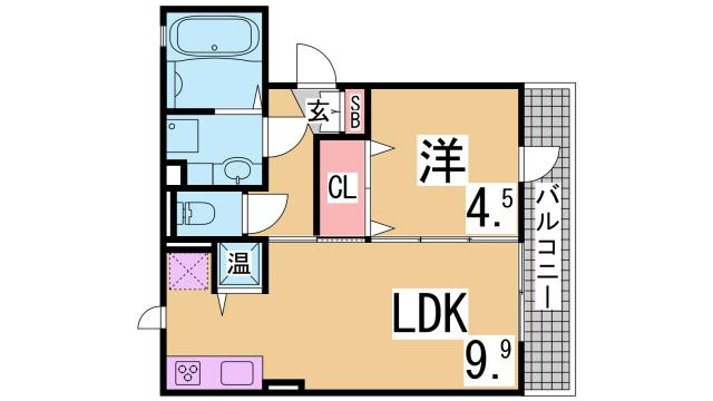 神戸市兵庫区松原通１丁目のアパートの間取り