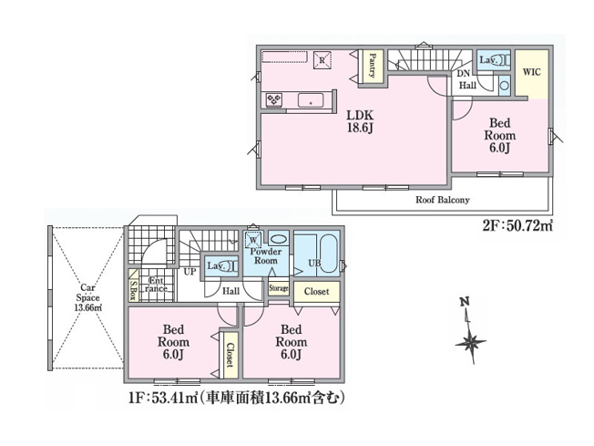 【間取り】 | 川越市砂新田3丁目　新築一戸建住宅　全1棟　(ふじみ野店) | プライバシー重視の2階リビングと収納付3個室。