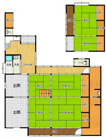 桟敷大嶋邸の間取り|母屋・離れ１階