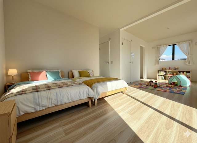 吉川市新栄1丁目　新築戸建　全1棟の洋室|現況の物件写真にCGによる画像処理を行っています。家具、家電、小物、カーテン等はイメージはCGです。