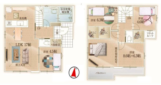 吉川市新栄1丁目　新築戸建　全1棟の間取り|家族の変化に合わせて間取を変更可能！間仕切り対応タイプで5LDKとしても活用できます