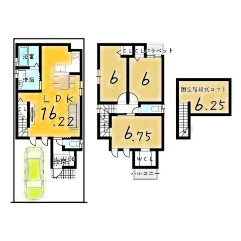 大原野東野町　建築条件付き土地の区画図|【現地】