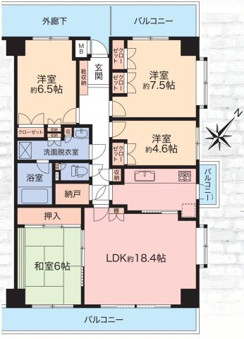 【間取り】 | 八王子北野台パークホームズ | 4LDKはリビングダイニングキッチンと4つの居室がある間取りで、大家族や二世帯住宅に最適。広々としたリビングで家族団らんを楽しみ、個室でプライベートな時間も確保でき、快適な生活を送ることができますよ。