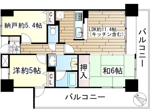 神戸市兵庫区塚本通5丁目　ファミリータイプ　オーナーチェンジ物件の間取り