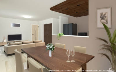 【完成予想図】 | 【1号棟　LDKイメージ】
※画像は設計図面を基に作成したイメージです。