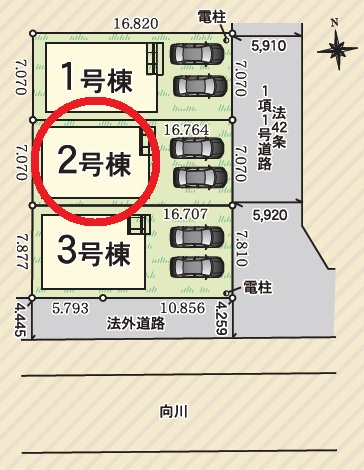 豊田市上丘町第1　新築分譲住宅　全3棟　2号棟の区画図
