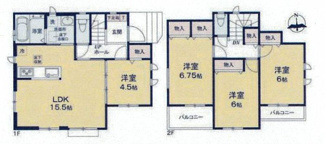 【間取り】 | 中央区上溝  1号棟 | 都市ガス　1階引き違い窓シャッター付　Ｗロックディンプルキー　南向きバルコニー2箇所　浴室乾燥機+窓　全居室収納　全室南向き　