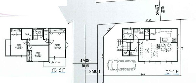 【間取り】 | 練馬区土支田1丁目新築戸建全６棟。（練馬１０１期）残3棟。 | 1号棟。価格7,490万円（消費税込）土地110.01㎡。建物面積90.72㎡。3ＬＤＫ＋車庫＋WIC