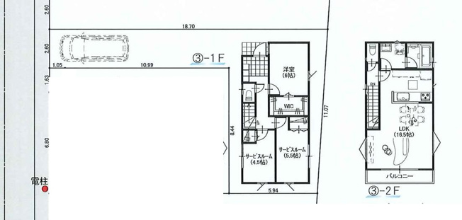 【間取り】 | 練馬区土支田1丁目新築戸建全６棟。（練馬１０１期）残3棟。 | ご成約済　3号棟。価格5,990万円（消費税込）土地101.00㎡。建物面積79.37㎡。3ＬＤＫ＋車庫＋WIC