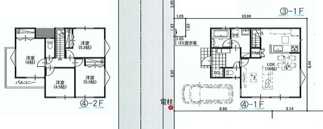 【間取り】 | 練馬区土支田1丁目新築戸建全６棟。（練馬１０１期）残3棟。 | ご成約済　4号棟。価格6,590万円（消費税込）土地100.00㎡。建物面積90.72㎡。4ＬＤＫ＋車庫＋パントリー