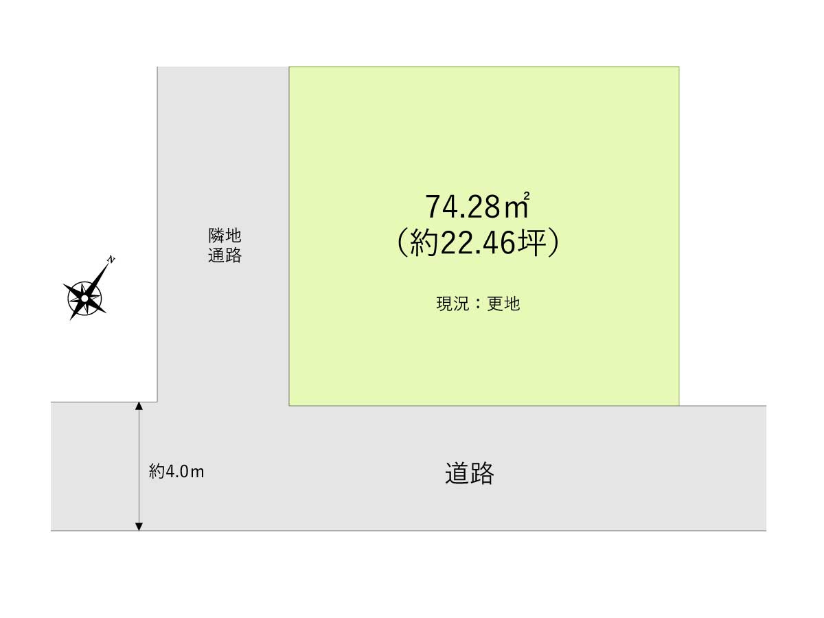 ふじみ野市福岡武蔵野の売地の土地図|南東側道路にて陽当り良好♪
さまざまなプランに対応でき建築しやすい整形地です。