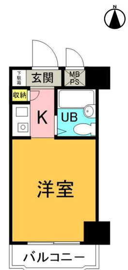 【間取り】 | ライオンズマンション相模原第八 | 1Kは、キッチンと居室が分かれているため、生活空間にメリハリをつけられますね。料理の臭いが気になりにくく、来客時にもプライベート空間を確保しやすい点が魅力ですね。一人暮らしでも快適な生活を送れますよ。