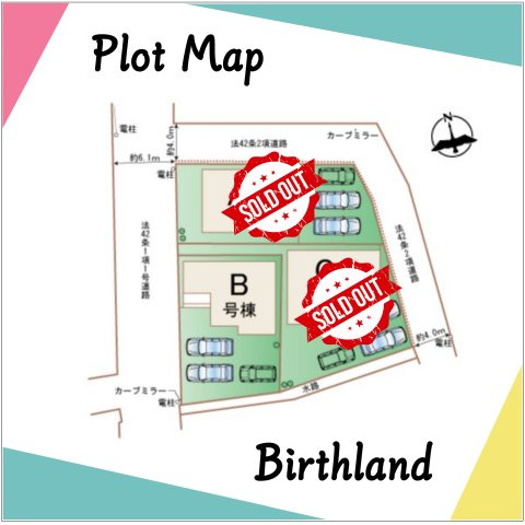 新築戸建・建売　福島市泉字清水台　ハートフルタウン　全3棟の区画図|＜B号棟＞カースペース3台　※車種による