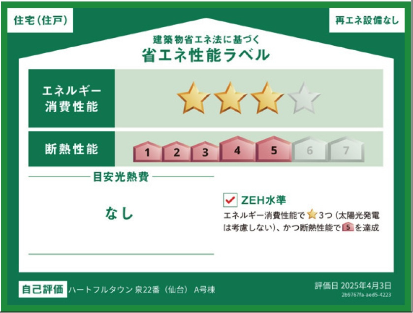 新築戸建・建売　福島市泉字清水台　ハートフルタウン　全3棟の省エネ性能ラベル