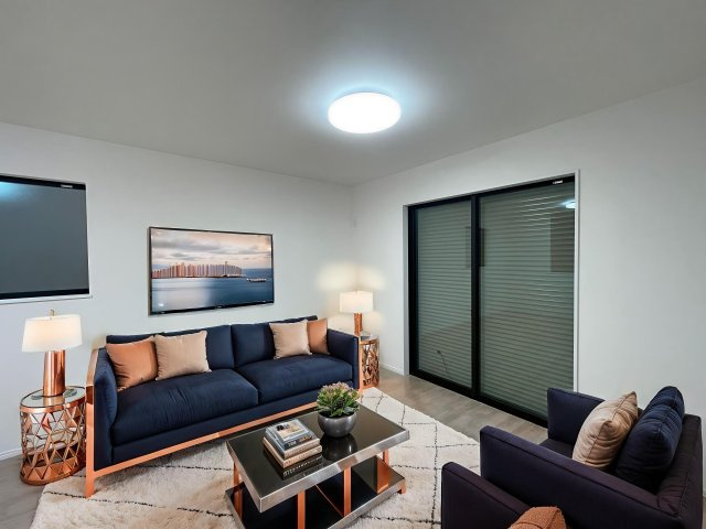 新築戸建・建売　福島市泉字清水台　ハートフルタウン　全3棟の居間・リビング|画像はAI加工による演出で、実際の家具は付きません。