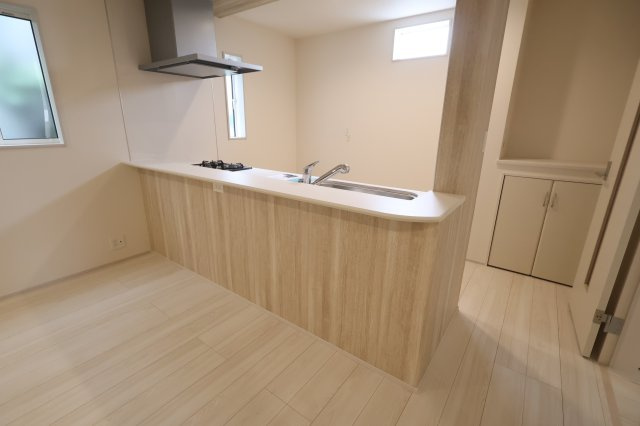 《仲介手数料無料》見沼区大字大谷1996-7(全1戸)新築一戸建てブルーミングガーデンのキッチン|撮影日 2025年10月16日 11:30 曇り