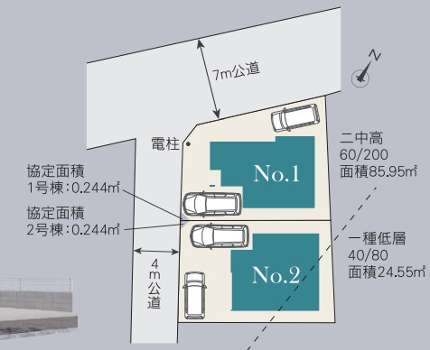 藤沢市辻堂東海岸　新築戸建　全2棟1号棟の区画図
