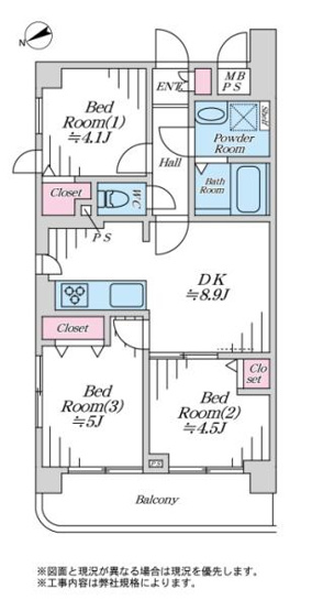 【間取り】 | セザール第３鷺沼 | 販売価格：１，８９８万円　間取り：３ＤＫ　空室（ご見学可能ですのでお気軽にお問合せ下さい）