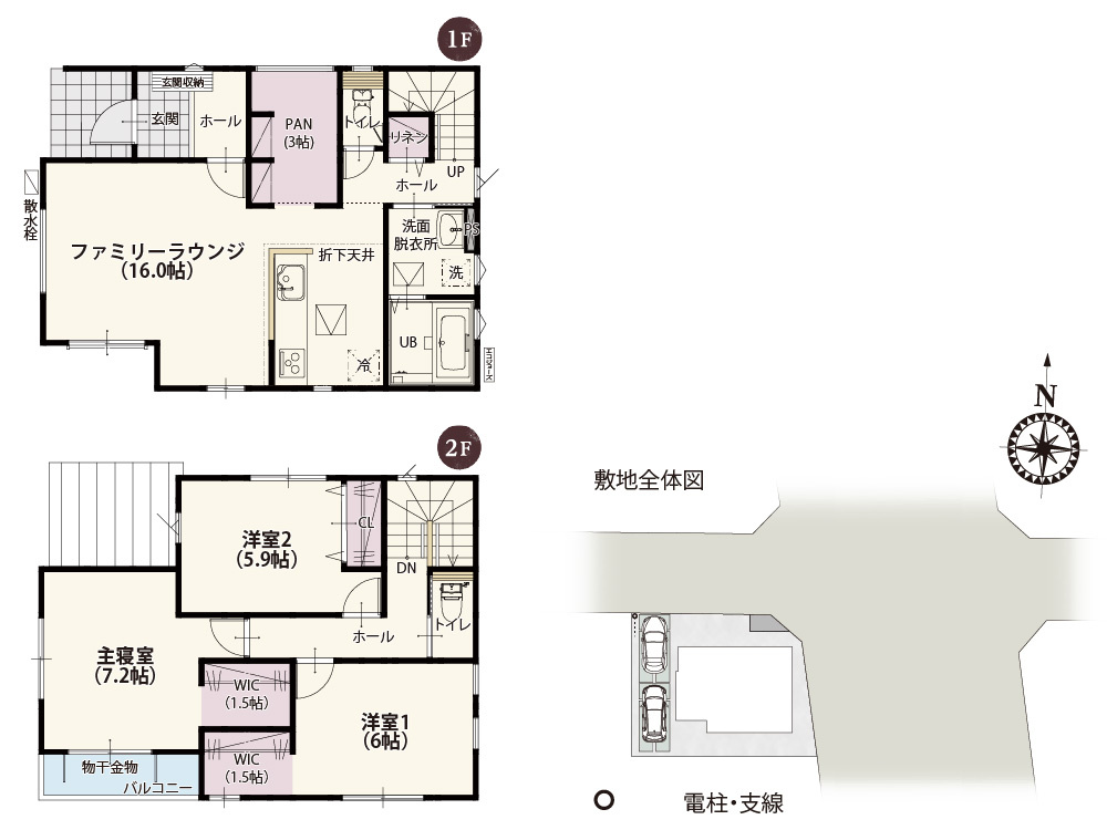 【区画図】 | 整形地の分譲地です。東側道路は歩道が整備されているため、徒歩での移動も安心です。