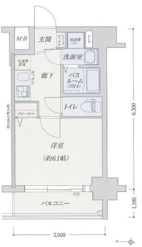大阪市福島区大開2丁目　１Ｋ　オーナーチェンジ物件の間取り
