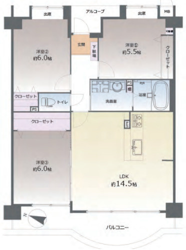 福岡市西区小戸３丁目の中古マンションの間取り