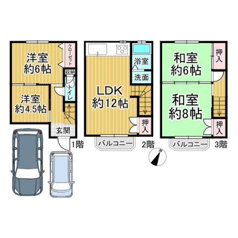 泉佐野市羽倉崎二丁目テラスハウスの間取り