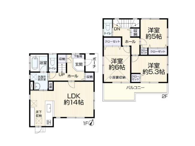 【間取り】 | 新座市野寺4丁目　中古一戸建住宅　(保谷店) | 随所に収納を備えた3LDKの間取り。
2面採光につき陽当りや風通しも良好です。