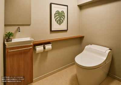 【トイレ】 | 自由が丘新築戸建 | １F、２F　トイレ　手洗いカウンター付　広々トイレ