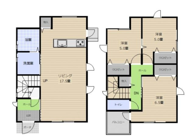 熊本市北区徳王2丁目第1-3棟（2号棟）の間取り|全居室収納豊富で便利です。