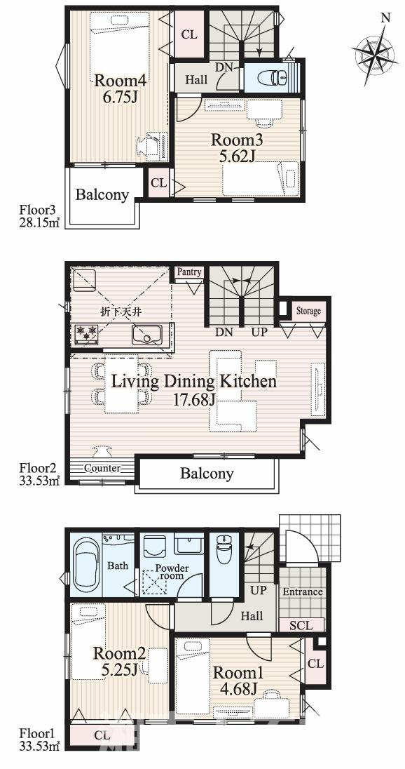鎌倉市小袋谷２丁目６７２－２新築戸建の間取り