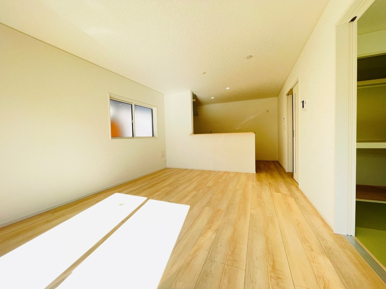 豊田市小坂町第6　新築分譲住宅　全1棟　1号棟の居間・リビング|どこにいても家族の顔が見える、明るく開放的なLDK。