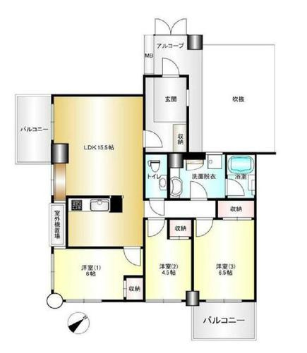蓮生寺公園通り三番街５号棟の間取り|～南向き3LDK　南西の角住戸につき陽当たり・風通しも良好です～