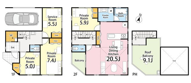 板橋区小茂根3丁目　南西角地含む南道路　新築分譲地全2区画の参考プラン|A区画　3LDK+S+SIC+パントリー+屋上ルーフバルコニー+ビルトイン車庫　敷地面積 80.24ｍ2　建物面積 122.02ｍ2　建物価格 2,740万円