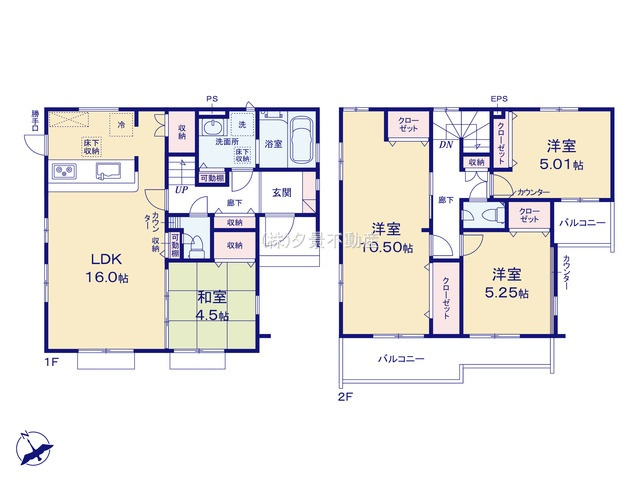 【間取り】 | 《仲介手数料無料》上尾市二ツ宮889(2号棟)新築一戸建てブルーミングガーデン